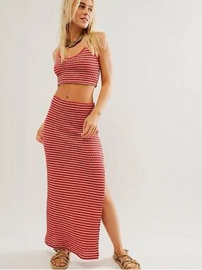 Free People Women's XS Red Tan Cream Helin Sweater Crop Top
Skirt Set